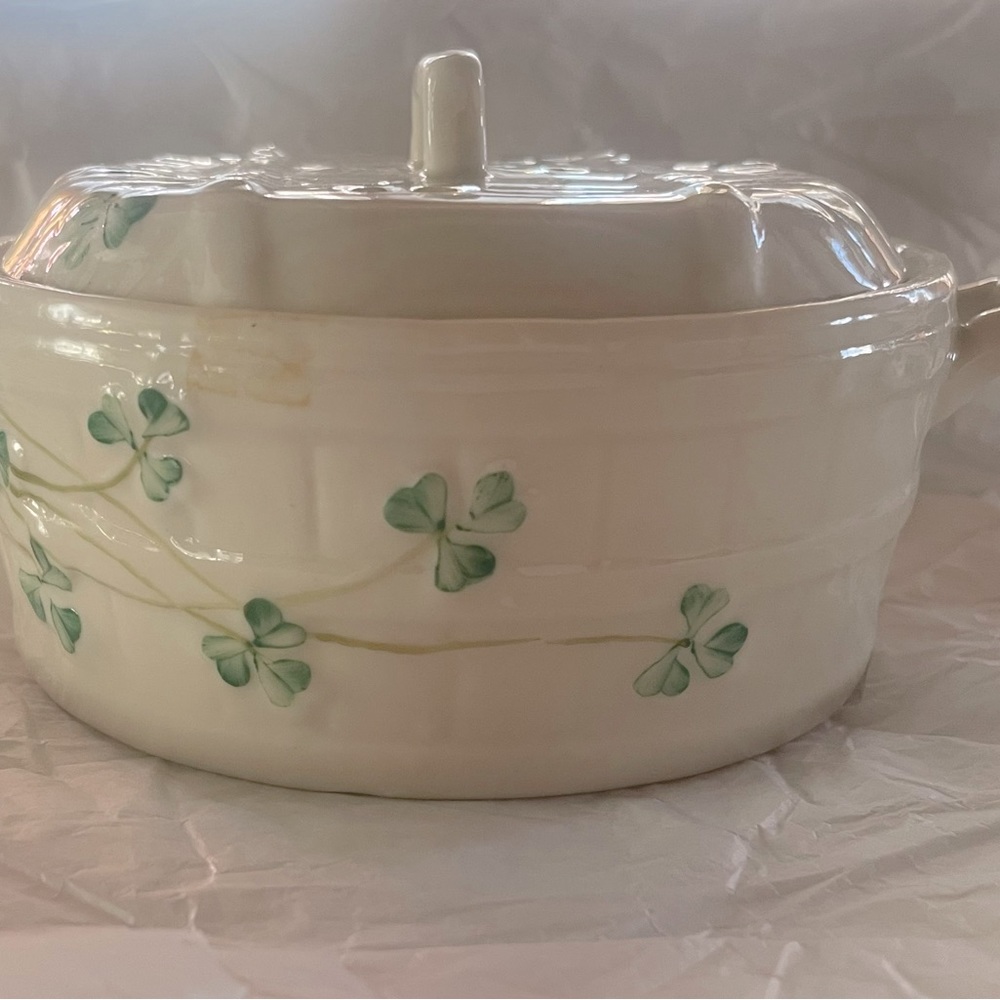 Beleek Irish China lidded butter dish, 7th mark